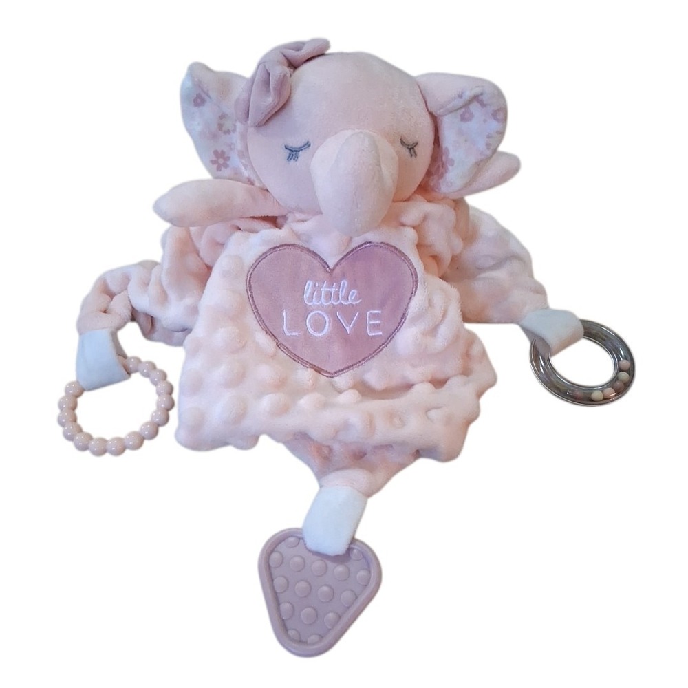 Dreamgro Pink Elephant Little Love Blankie Teether Rattle Plush Lovey Toy 14"